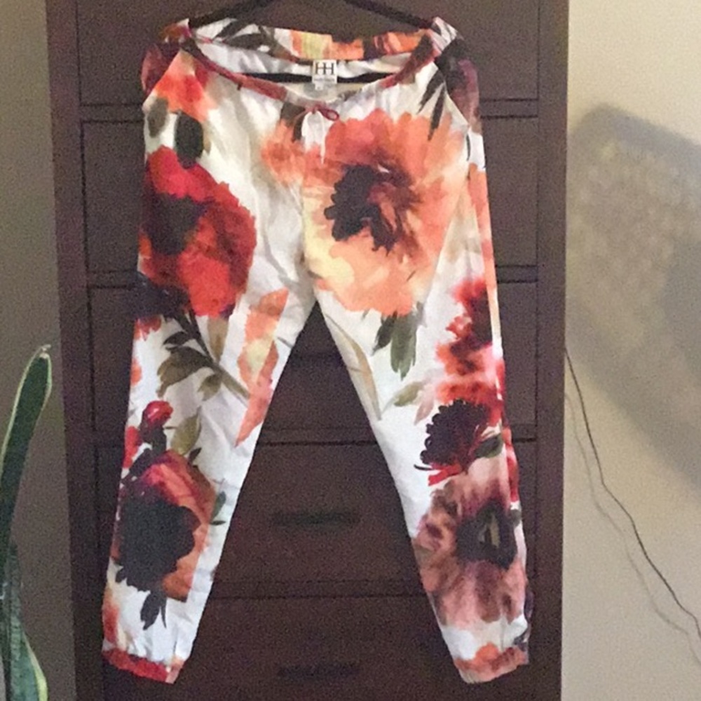 Haute Hippie floral watercolor print cropped silk pants medium